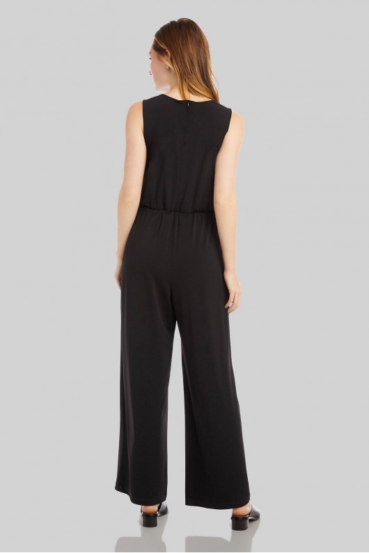 Pleated Surplice Sleeveless Jumpsuit with Buckle Karen Kane 1L46134