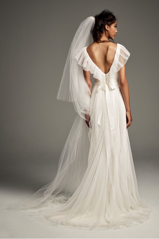 Pleated Tulle Flutter-Back Sheath Wedding Dress VW351448