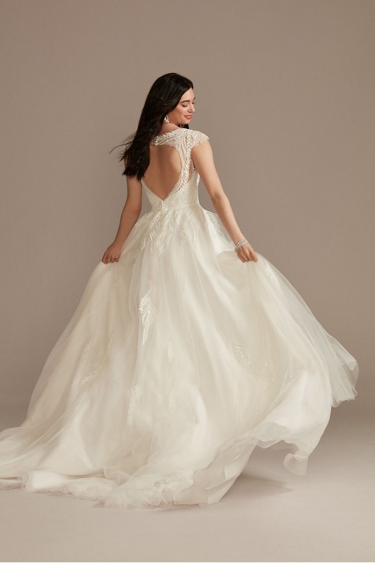 Plunging Cap Sleeve Open Back Tulle Wedding Dress  CWG901