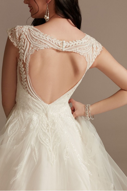 Plunging Cap Sleeve Open Back Tulle Wedding Dress  CWG901