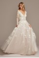 Plunging Illusion Sleeve Plus Size Wedding Dress  4XLSWG820