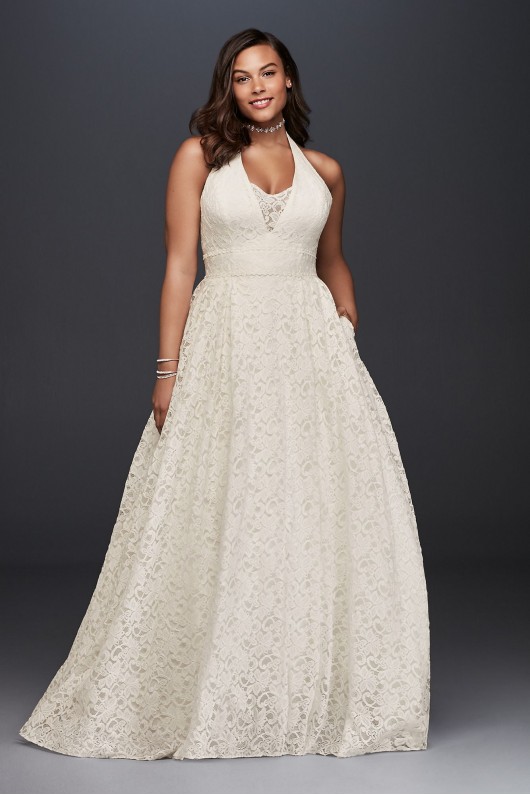 Plunging Lace Halter Plus Size Wedding Dress Galina 9WG3844