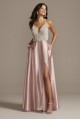 Plunging-V Beaded Bodice Satin Gown with Slit Speechless X44451DQ96