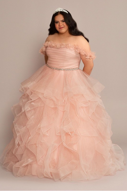 Plus Convertible Ruffle Tulle Quince Dress Fifteen Roses 8FR2101