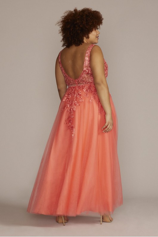 Plus Illusion Tulle Ball Gown with Beaded Lace Jules and Cleo WBM2844W