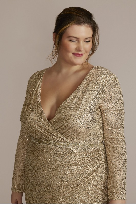 Plus Size Long Sleeve Sequin Wrap Style Dress DB Studio D39NY22273W