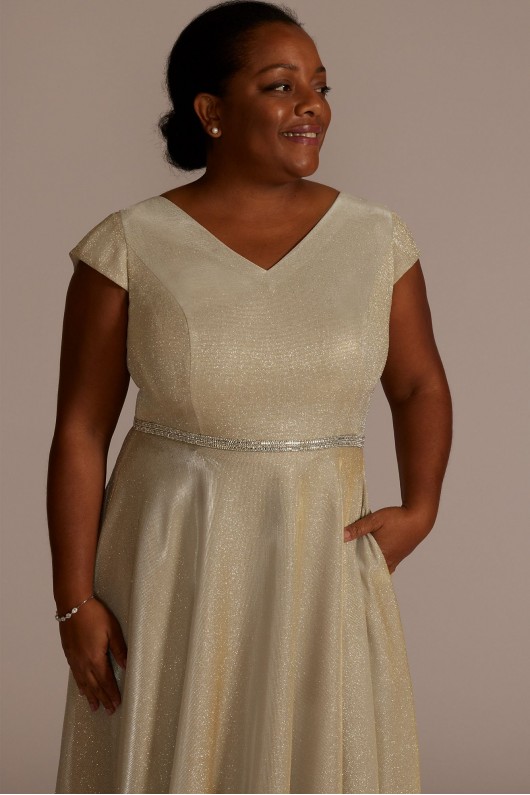 Plus Size Metallic Tea-Length A-Line Dress Oleg Cassini WBM2809W