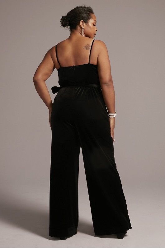 Plus Size V-Neck Velvet Jumpsuit with Tie Waist DB Studio WBM2796W