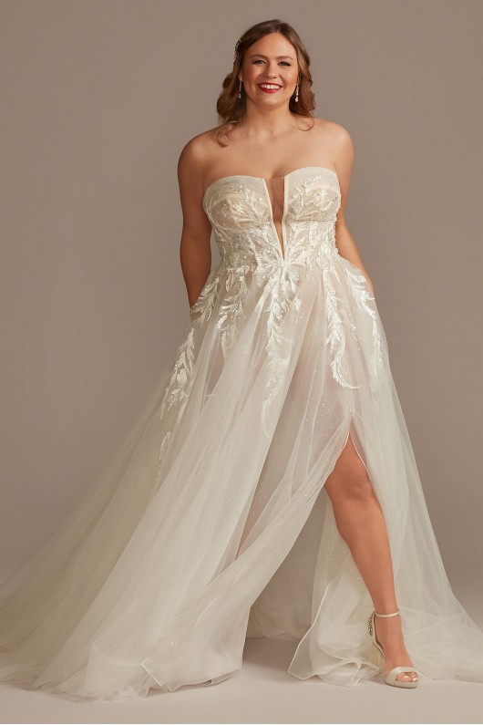 Plus Tulle Bodysuit Wedding Dress with Straps  9MBSWG898