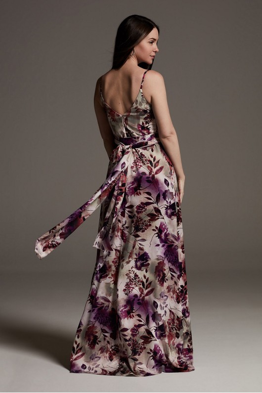 Printed Charmeuse Bridesmaid Dress with V-Neckline VW360549P