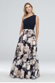 Printed Satin and Jersey One-Shoulder Ball Gown Betsy and Adam A21528