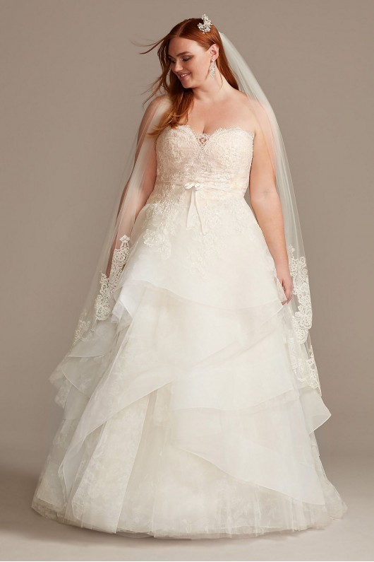 Printed Tulle Tiered Skirt Plus Size Wedding Dress  8CWG845