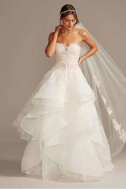 Printed Tulle Wedding Dress with Tiered Skirt  CWG845