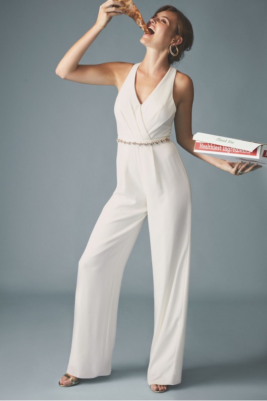 Racerback Crepe Jumpsuit with Crystal Belt DB Studio DS870065