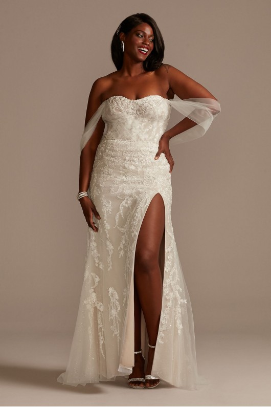 Removable Sleeve and Train Plus Size Wedding Dress  9LSSWG881