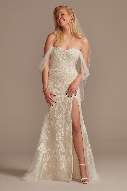 Removable Sleeves Tall Bodysuit Wedding Dress  4XLMBSWG881