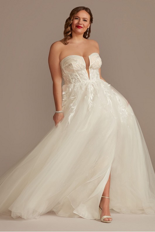 Removable Straps Tulle Plus Size Wedding Dress  9LSSWG898