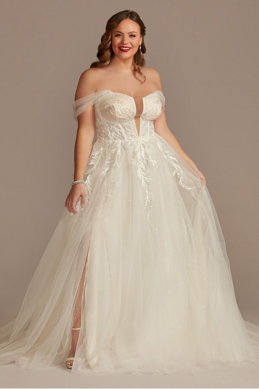 Removable Straps Tulle Plus Size Wedding Dress  9LSSWG898