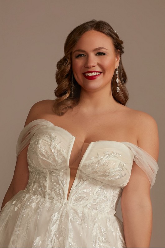 Removable Straps Tulle Plus Size Wedding Dress  9LSSWG898