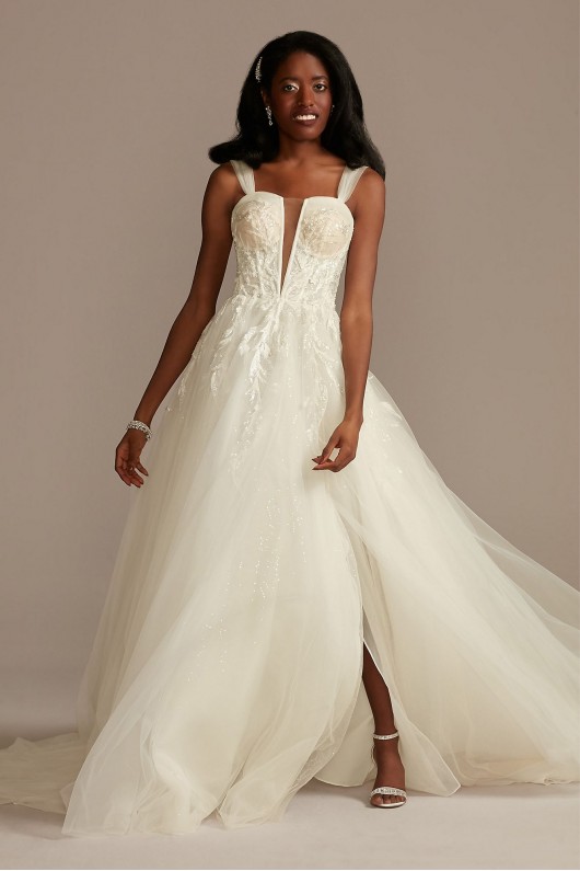 Removable Straps Tulle Wedding Dress with Slits  LSSWG898