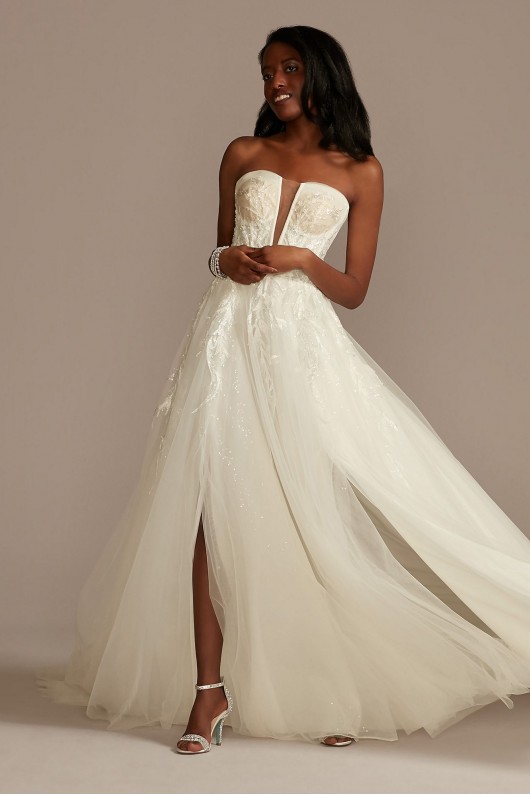 Removable Straps Tulle Wedding Dress with Slits  LSSWG898