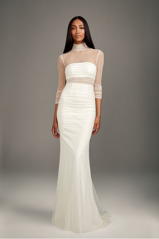 Ruched Illusion High-Neck Bandeau Sheath Gown VW351520