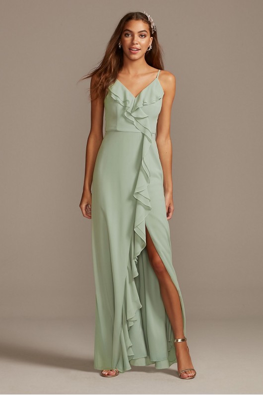 Ruffle Spaghetti-Strap Chiffon Dress with Slit DB Studio DS270094