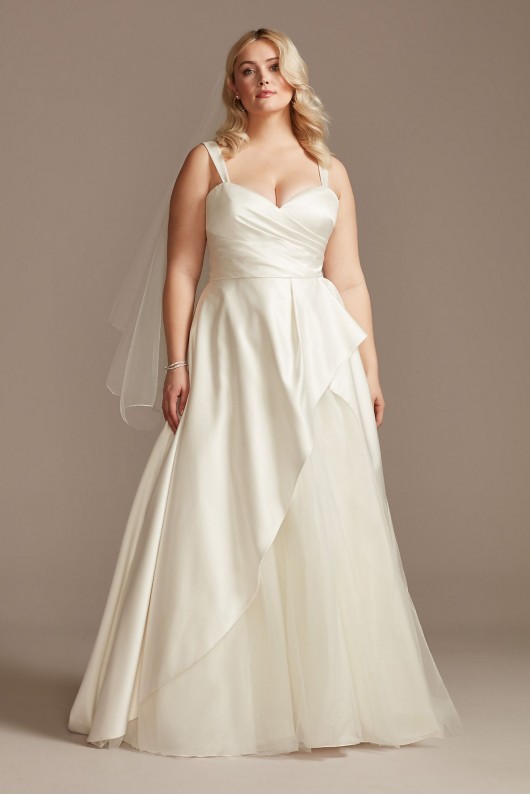 Satin Asymmetric Tulle Hem Plus Size Wedding Dress  9WG4006