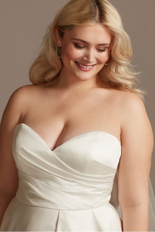 Satin Asymmetric Tulle Hem Plus Size Wedding Dress  9WG4006