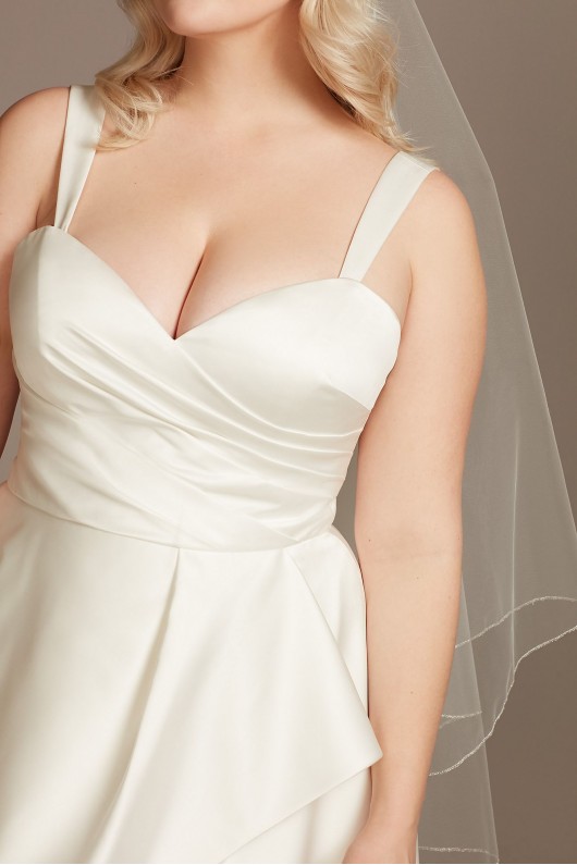 Satin Asymmetric Tulle Hem Plus Size Wedding Dress  9WG4006