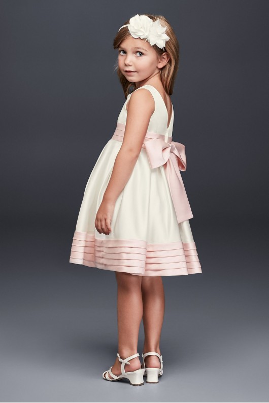 Satin Flower Girl Dress with Pleated Waist and Hem  WG1372