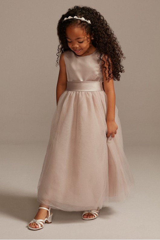 Satin Flower Girl Dress with Tulle Skirt  S1038