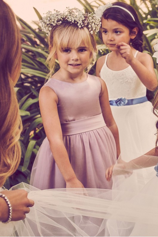 Satin Flower Girl Dress with Tulle Skirt  S1038