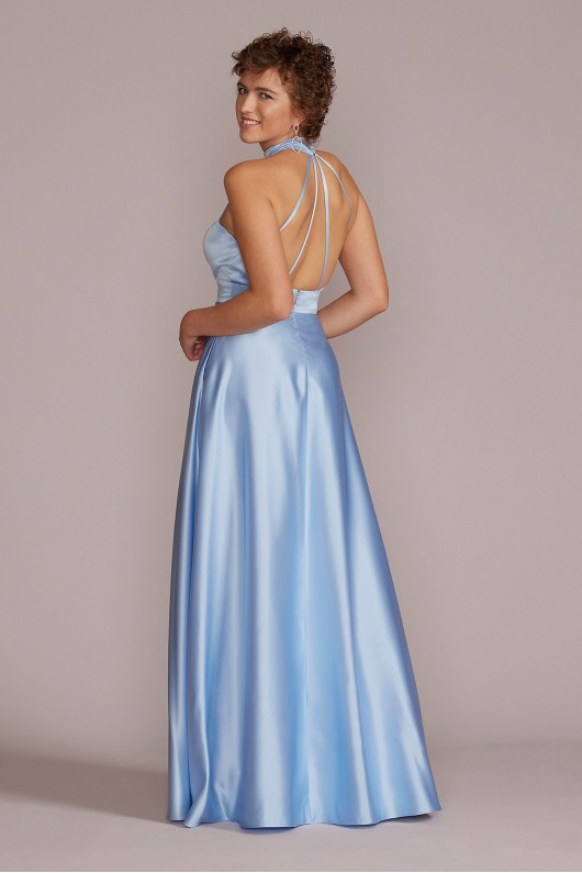 Satin Halter A-Line with Bodice Cutout Jules and Cleo D24NY22085V2