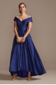 Satin Off the Shoulder Gown with Portrait Collar Xscape 3476X