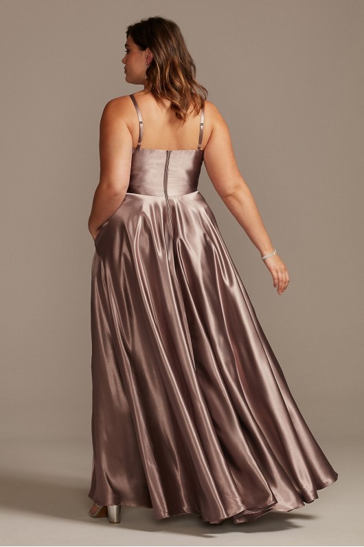 Satin Plunge Plus Size Gown with Illusion and Slit Speechless W43391Q96