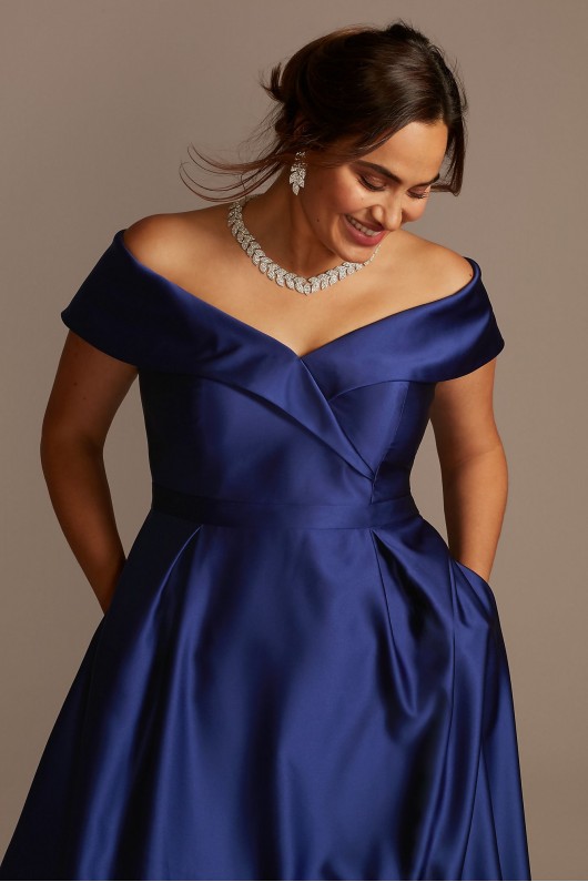 Satin Plus Size Ball Gown with Portrait Collar Xscape 3476XW