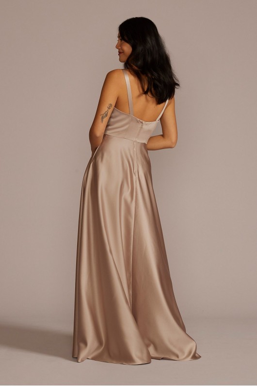 Satin Sleeveless Boatneck Bridesmaid Dress David&#039;s Bridal F20554