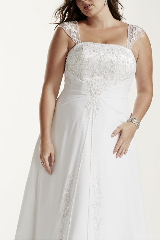 Satin Wedding Dress with Detachable Cap Sleeves  Collection 4XL9NTV9010