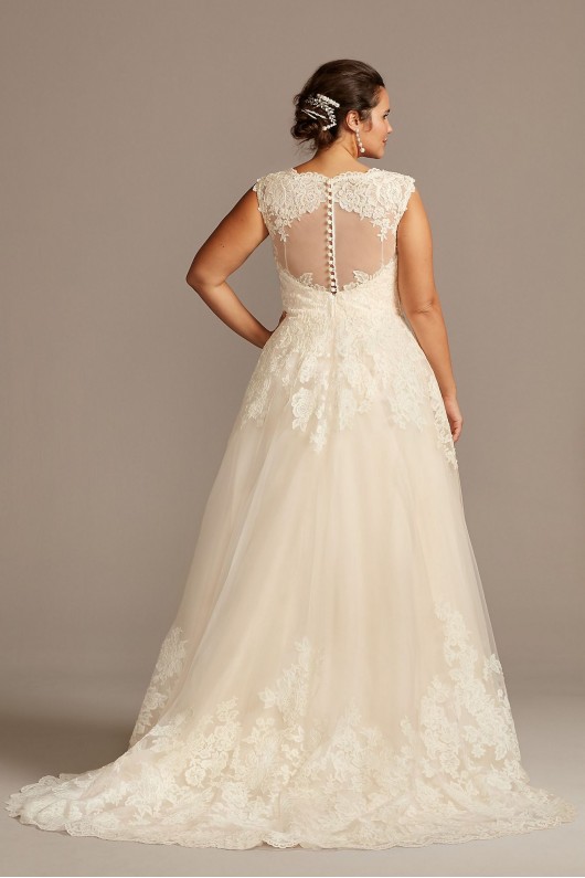 Scallop V-Neck Lace Tulle Plus Size Wedding Dress  Collection 4XL9WG3850