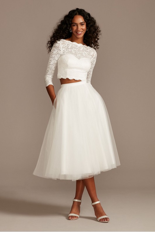 Scalloped Lace 3/4 Sleeve Wedding Separates Top DB Studio DS150847