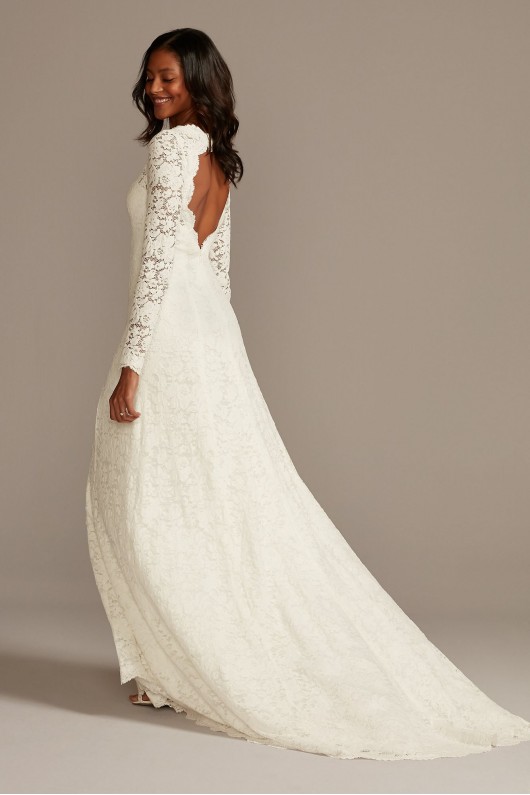 Scalloped Lace Long Sleeve Open Back Wedding Dress  Collection WG3987