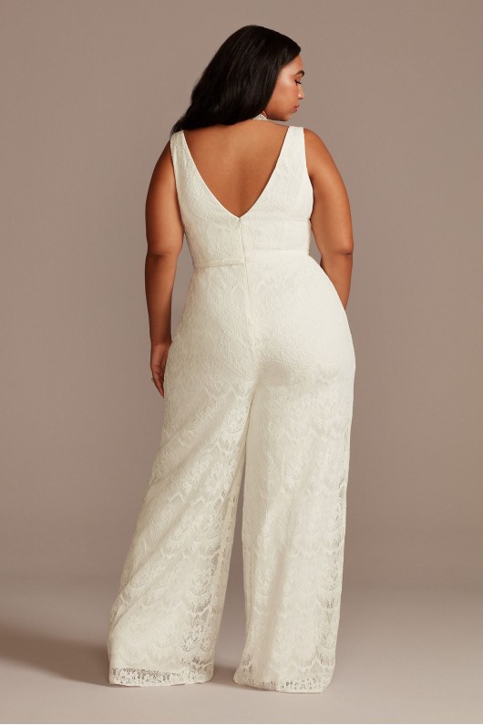 Scalloped Lace V-Neck Wide-Leg Plus Size Jumpsuit DB Studio 9SDWG0931