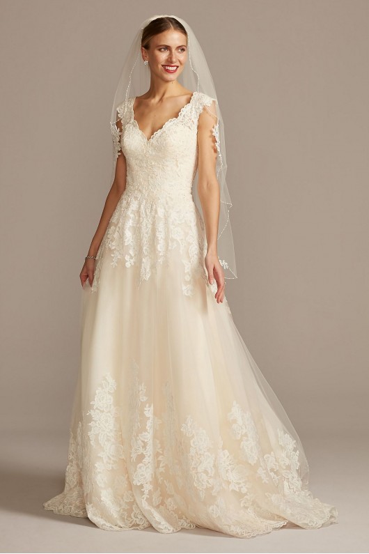 Scalloped Lace and Tulle Petite Wedding Dress  Collection 7WG3850