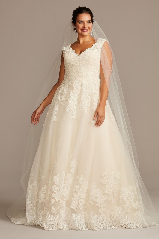 Scalloped Lace and Tulle Plus Size Wedding Dress  Collection 9WG3850