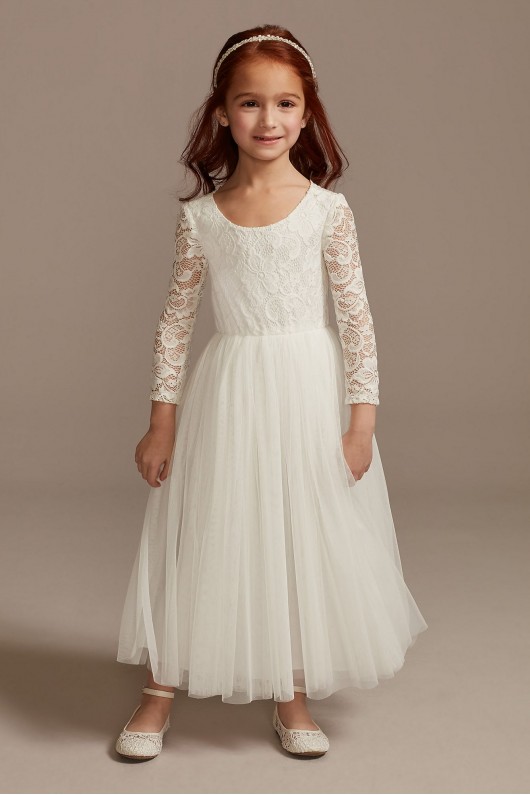 Scalloped V-Back Lace A-Line Flower Girl Dress  WG1418