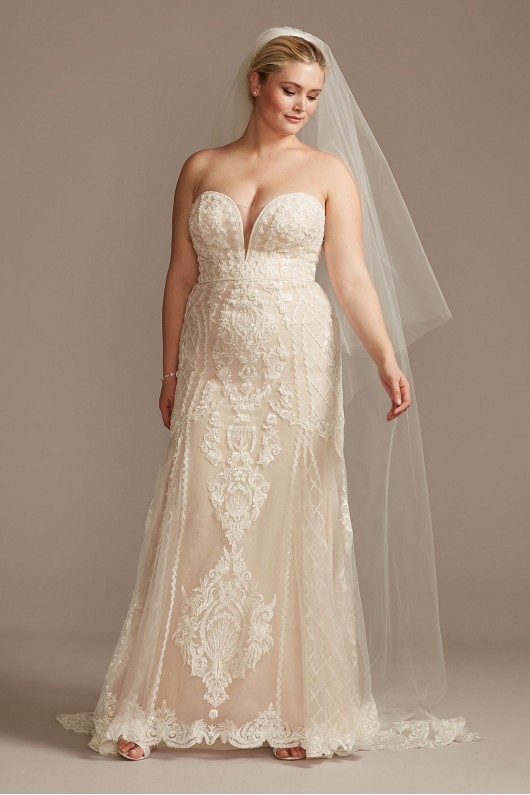 Scroll and Lace Mermaid Plus Size Wedding Dress  8CWG878