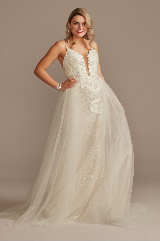 Sequin Applique Wedding Dress with Removable Train  SWG882