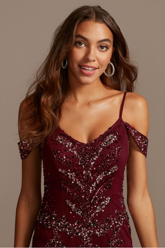 Sequin Embellished Cold Shoulder Dress with Godets  WGINSLD2551