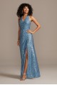 Sequin Halter Dress with Side Ruching and Slit Morgan and Co 12779